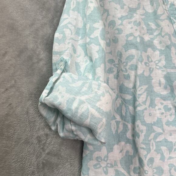 Charter Club Button-Up Linen Shirt Womens Sz 14‎ Floral Roll Tab Sleeve Coastal - Picture 7 of 14